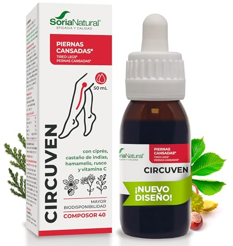 Soria Natural Composor 40 Circuven - Alivio Piernas cansadas, Favorece la Circulación de Retorno - Castaño de Indias, Ciprés, Hamamelis, Rusco, Vitamina C - Bote de 50mL
