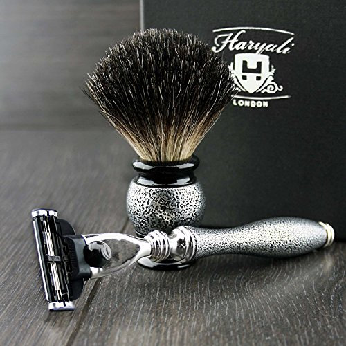 Herren Rasierset mit Gillette Mach 3 Razor & Double Edge Rasierhobel (Klingen nicht im Lieferumfang enthalten) In Splitter Antik Griff. Perfektes 2-teiliges Kit.