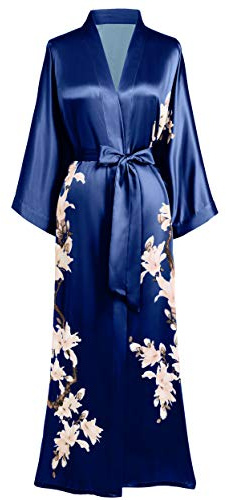 BABEYOND Vestaglia Donna Kimono con Stampa Floreale e Rami, Maxi Lungo, Accappatoio da Bagno con Fiori di Pero, Giacca da Spiaggia, Vestaglia da Sposa per la Notte
