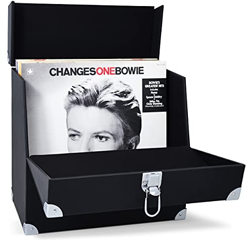 Legend Vinyl Schallplattenbox für bis zu 40 LPs, Schallplattenbox mit Öffnung vorne, für einfache Navigation und Auswahl Ihrer Alben