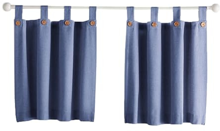 Elrene Home Fashions Tucker Solid Button Tier Window Curtains for Kitchen or Bathroom, 30 Inches by 36 Inches, Blue, Set of 2