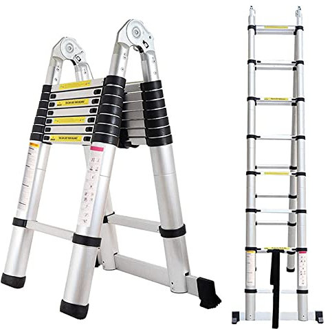 2,5M Scala Telescopica in Alluminio 8 Gradini Leggero Multiuso Scala Pieghevole Carico Massimo 150 kg Facile da Piegare…