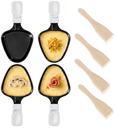 Kosmosta Mini-Grillpfanne, Käse-Schmelzzubehör für Raclette-Ersatz/zusätzliche Raclette-Geschirr, Mini-Grillpfanne, dreieckige Form (4 Stück, weiße Farbe)