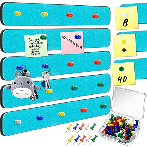 8 Stück Filz Pinnwand Bar Streifen Selbstklebende Pinnwand Bar Rahmenlose Wand Memo Streifen mit 40 Stück Reißzwecken für Büro Klassenzimmer Zuhause (Türkis)