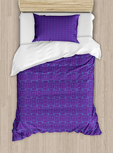 Ambesonne Abstract Duvet Cover Sets, Old Fashioned Cassette Illustrations Digital 80s 90s, Bedding Set with 2 Duvet Covers & 2 Pillowcases, 2 Pack Twin Size, Ceil Blue Violet
