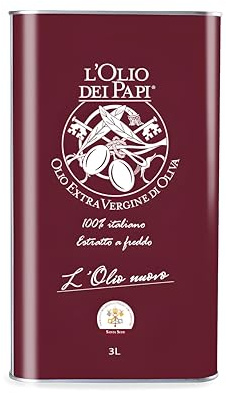 L'Olio dei Papi: Novello 100% Italian Extra Virgin Olive Oil cold extracted produced from the centuries-old olive groves of the ancient lands of the Popes 3 LT (tin)