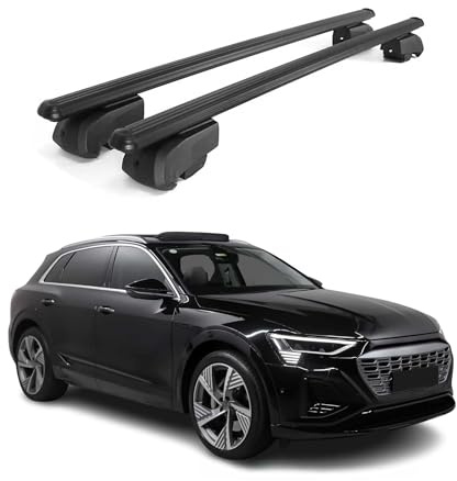 OMAC Aluminium Dachträger Querträger für Audi e-Tron 2018-2025 – City Crash – ISO/PAS 11154:2006 – Abschließbar – Max. 75 kg – 2 Stangen Schwarz