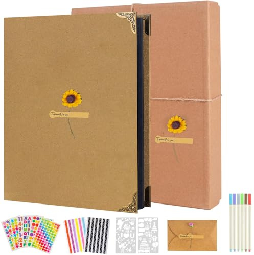 AIOR Fotoalbum zum Selbstgestalten 60 Schwarzen Seiten Scrapbook, DIY Fotobuch Geschenk für Absolvierte Geburtstag Weihnachten Hochzeit Familie Baby (Gelb)
