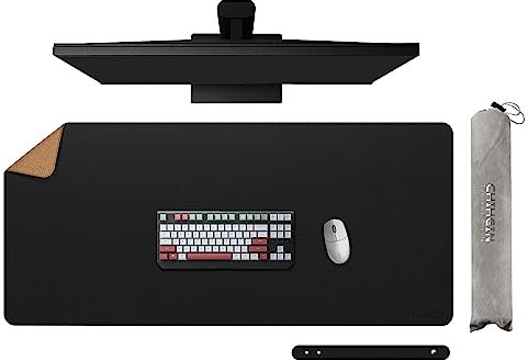 Chihein 100cm x 50cm Kork & PU Leder Schreibtischunterlage(schwarz), doppelseitiger Schreibtischunterlage, wasserdichter Mauspad für Gaming, Büro, Zuhause