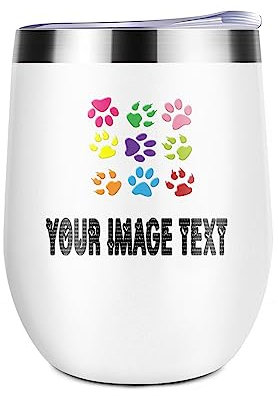 Miujonvy Weinglas Tumbler mit Deckel Fügen Sie Ihre Text Bilder Doppelwand Vakuum Edelstahl Reisebecher für WineWhite