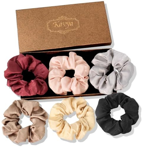 Kavya Haargummis Scrunchies Set Seiden Haargummi Elastisch Silk Scrunchie Satin Zopfgummis Groß Haarschmuck Damen Mädchen 6 Stück