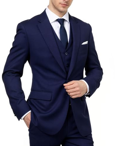 Cloudstyle Mens 3-Piece Suit Notched Lapel One Button Slim Fit Formal Jacket Vest Pants Set(Navy Blue, Large)