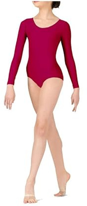 Prime fashions - Justaucorps à manches longues pour fille - Nylon brillant - Coupe confortable, bordeaux, 11-12 ans