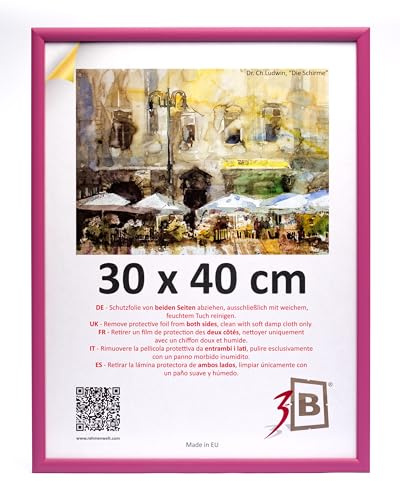 3-B Bilderrahmen MAUI - Rosa - 30x40 cm - Holzrahmen, Fotorahmen, Dokumentenrahmen mit Acrylglas