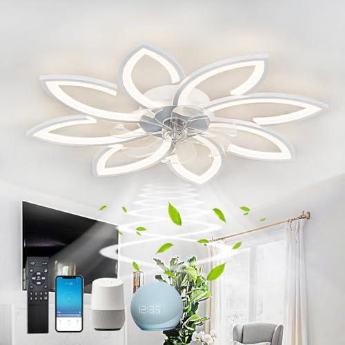 Fachae 90cm,Kompatibel mit ALEXA Smart Deckenventilator mit Beleuchtung | Blume Form Design,APP Dimmbar,DC, Lampe mit Ventilator Leise mit Fernbedienung Sommer & Winter Modi,für Wohnzimmer