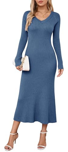 Arach&Cloz Winter Jumper Dress Bodycon Fishtail V Neck Maxi Sweater Dresses