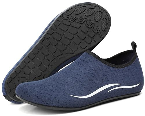 BARFULKER Badeschuhe Wasserschuhe Schwimmschuhe Strandschuhe Aquaschuhe Surfschuhe Barfußschuhe Tauchschuhe Wassersportschuhe für Damen Herren,Dunkelblau 43 EU