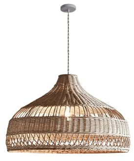 XIN'S Vintage Hängelampe Industrielle Bambus Rattan Geflochtene Schatten Pendelleuchte E27 Fassung Für Wohnzimmer Cafe Flur Esszimmer (Keine Birne)(A,50cm)
