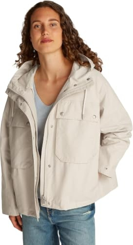 Tommy Hilfiger Donna Parka Cotton Nylon Short con Cappuccio, Avorio (Ivory Petal), 48