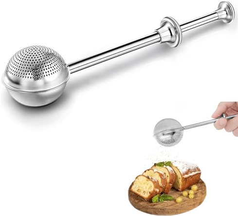 Flour Sifter Stainless Steel Powdered Sugar Shaker Duster Flour Powder Filter Spoon Flour Sieve Bakers Dusting Wand for Baking Sifting Sugar Spices