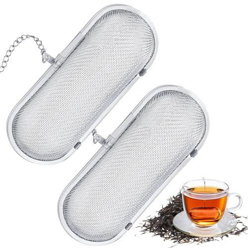 2 Piezas colador de té de Acero Inoxidable de Colador, Filtros de Té de Acero Inoxidable, Filtro de té de malla fina de cadena fina tipo cápsula, Adecuado para té de hoja viva, especias