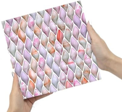 Tile Stickers,3D Mosaic Tile Sticker Peel and Stick, Stick On Backsplash Tiles for Kitchen Wall Wallpaper Bathroom Decals Self Adhesive, Pink and Purple Water Drop Jade(20X20CM)