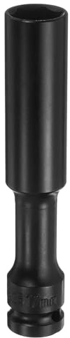 Sourcing Map Deep Thin Wall Impact 17mm Metric 6 Point Socket - 1/2 Square Drive 5 Extra Long Phosphated CR-V Steel Industrial Grade Spindle Axle Nut, Black