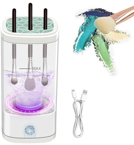 Gerbala Machine électrique de Nettoyage de Pinceaux de Maquillage, Laveuse et Support de Pinceaux de Maquillage à Rotation Automatique 2025 pour Pinceaux de Nettoyage en Profondeur pour Femmes (blanc)