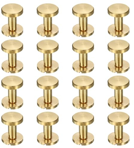 QUARKZMAN 16Pz Viti Chicago Ottone 13mm Altezza Vite a Testa Piatta Rivetti Legatura Chiodo Stud Rivetti Fissaggio per Artigianato Pelle Fai da Te Cintura Borsa Tracolla