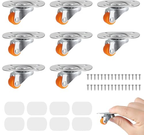 EXLECO 8pcs 12mm Lenkrollen mit Kugellager, Kleine Rollen für Möbel, Mini Möbelrollen 360 Grad, Mini Räder, Möbelräder Selbstklebende, Gummirollen Universalrad Klein Nylonräder mit Schrauben Klebeband