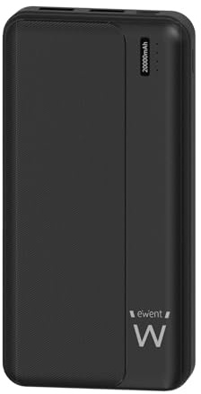 EWENT 20000mA Power Bank, Cargador portátil PD 22,5W, Entrada y Salida Tipo C, Triple Salida, batería portátil para iPhone 15, Samsung, Xiaomi, iPad, Color Negro