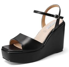 QUEEN HELENA Zeppe con Tacco Alto Sandali Alti con Plateau Casual Donna ZM9914 (Nero, Sistema Taglie Calzature EU, Adulto, Donna, Numero, Media, 37)