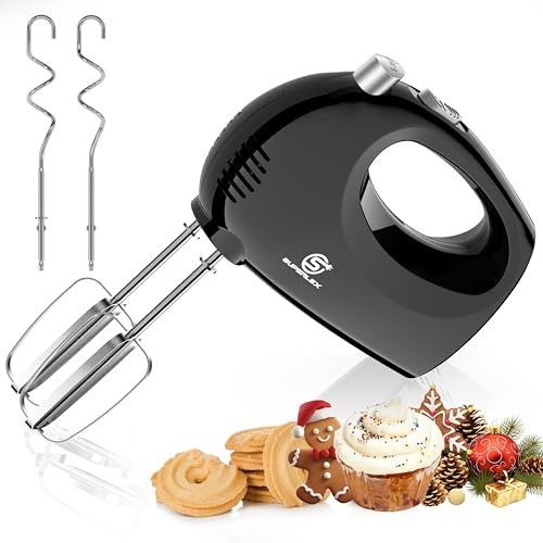 SUPERLEX Electric Hand Mixer, 5 Speeds Handheld Mixer for Baking | 2 Stainless Steel Beaters & 2 Dough Hooks, Lightweight Design, Easy Eject, Dishwasher Safe for Cake Cream Eggs Dough