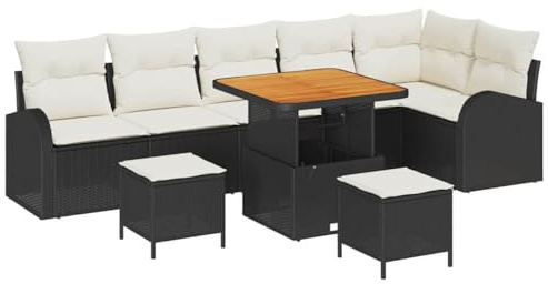 vidaXL 9-delat trädgårdsoff-set svart poly rattan med kuddar för utomhusbruk modulär design sittande 8 möbler 4-sits patio