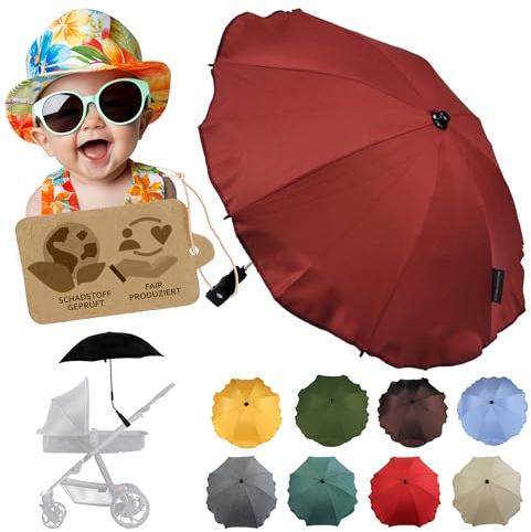 Sonnenschutz universal Sonnenschirm für Kinderwagen Buggy | UV Schutz 50+, Universalhalterung, biegsamer Schirm, für Rund- und Ovalrohre, verstellbar