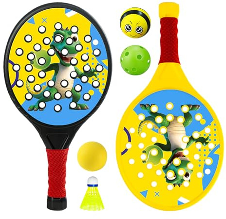Racchetta | Set di racchette da dinosauro con 2 racchette e 4 palline – leggero design dinosauro sportivi con 4 palline, portatili, per attività all'aria aperta, bambini e ragazze