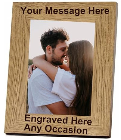 Custom Engraved Photo Frame 6x4 Personalised Wooden Picture Frame with Text Gift for Mum Dad Him Her Wedding Graduation Mother’s Day Christmas (Portrait)