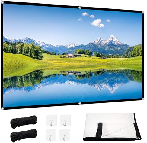Proyector de pantalla de 120 pulgadas, plegable, grueso, HD, 16:9, portátil para cine en casa, oficina, escuela y camping, con ganchos y cuerdas para un fácil montaje