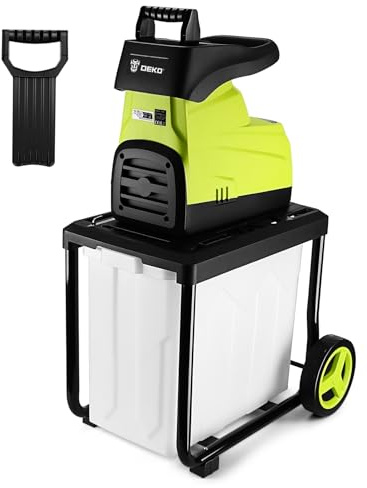Garden Shredder Electric: DEKOPRO 2800W with 60L Box and Overload Protection, 54RPM Garden Chipper for 45mm Branches, Tree Shredder, Mulcher & Branch Shredder with Safety Switch
