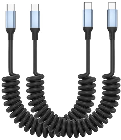 USB C Spiralkabel Kurz 60W USB C Kabel Auto Ladekabel für iPhone 17 15 16 Pro Max, 2 Stück [30CM-1M] PD3.0 USBC auf USBC Kurz Schnellladekabel für Samsung Galaxy S24 S23