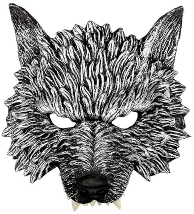 Jascatin Masque de loup animal demi-visage d'Halloween - Coiffe de loup-garou 3D - Costume de cosplay pour homme - Gris