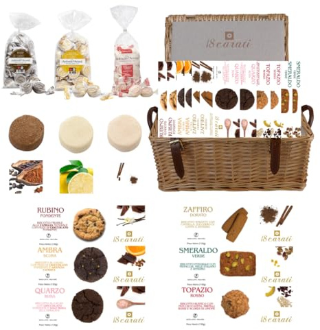 Casa 1919 | Cesta de Pastelería 18 Paquetes de Galletas Surtidas Chocolate, Pistacho, Canela, Frutas Secas, Galletas, Naranja, Limón | 18 Quilates y Antonio Anaut, 4,5 kilos de bondad