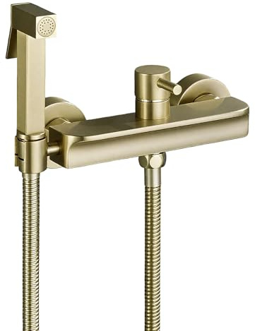 FQYEP Douchette Pour Wc Suspendu Kit Douchette Wc Hygiène Intime Eau Chaude et Froide Montage G1/2”,Or Brossé