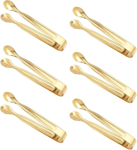 NARHOR 8 Stück Zangen Candybar,Candybar Süssigkeiten Behälter,Zuckerzange,Edelstahl Eiszange Set,Zange für Party,für Küche, Hochzeit, Bar, Party und büfett Grill Picknick-Gold