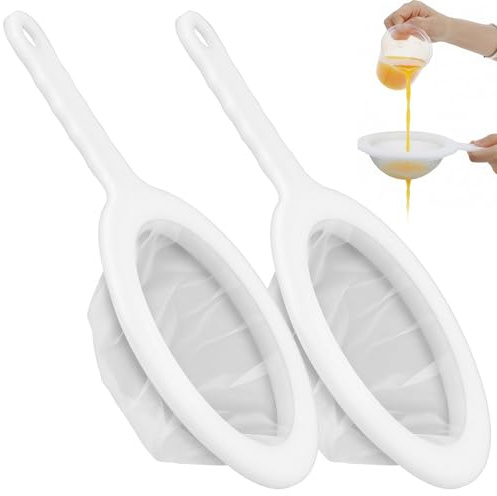 Grevosea 2 Pcs Fine Mesh Strainer Small Plastic Juice Strainer After Juicing Fine Mesh Sieve with Handle Cheese Cloths for Straining Tea Coffee Juice Yogurt and Soup Kitchen Accessories (200 Mesh)