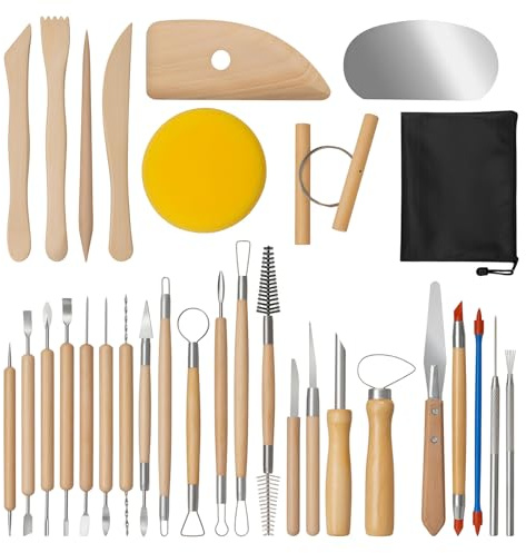31 Stück Töpferwerkzeug Set, Ton Modellierwerkzeug Ton Werkzeug Set mit Aufbewahrungstasche, Air Dry Clay Polymer Clay Zubehör Sculpting Werkzeug für Anfänger, Skulptur Künstler DIY-Liebhaber