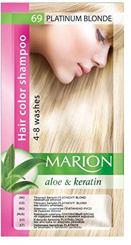Marion Hårfärgningsschampo i påsen, halvhållbar blond färg, ammoniak- och peroxidfri, med aloe och keratin, för alla hårtyper, 4–8 tvätthållbarhet
