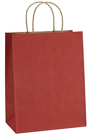 BagDream einkaufstaschen25pcs geschenk-taschen, junge, papiertüten, kraft taschen, kleintaschen, gestreift papiertüten mit handgriffen, 100% recyclingpapier 8x4.25x10.5 rot