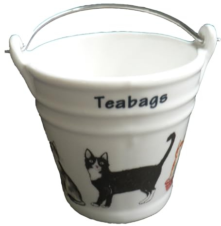 crackinchina Cats & Kittens design Bucket teabag tidy, porcelain bucket teabag tidy (large)