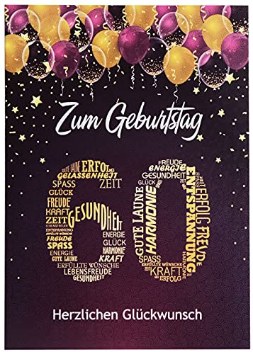 Glückwunschkarte 60. Geburtstag Lila Gold – Karte A5 mit Kuvert | Liebevolle Geburtstagskarte 60 Jahre – Geschenkkarte für Frauen, Oma, Mama & Freundin, Made in Germany